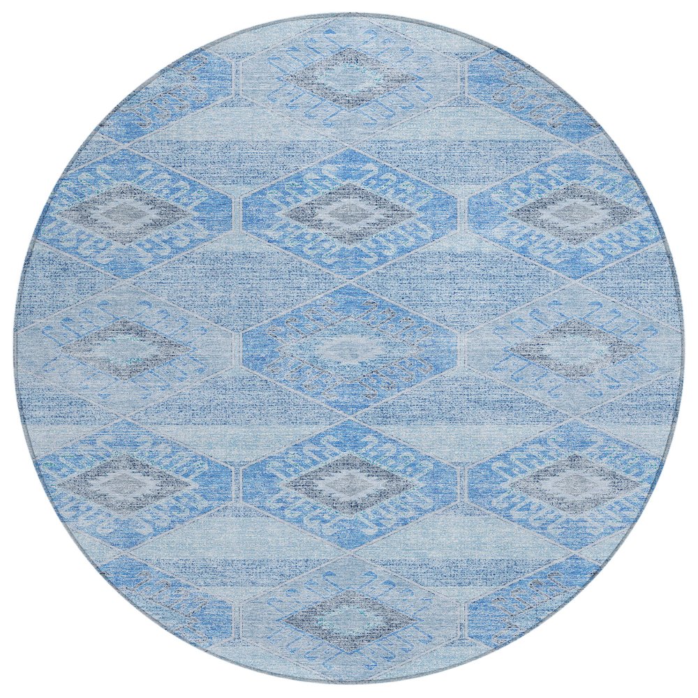 Machine Washable Indoor/Outdoor Chantille Blue 8' x 8' Round Rug. Picture 1