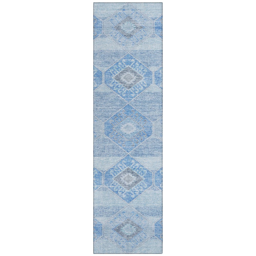 Machine Washable Indoor/Outdoor Chantille Blue 2'3" x 7'6" Runner Rug. Picture 1