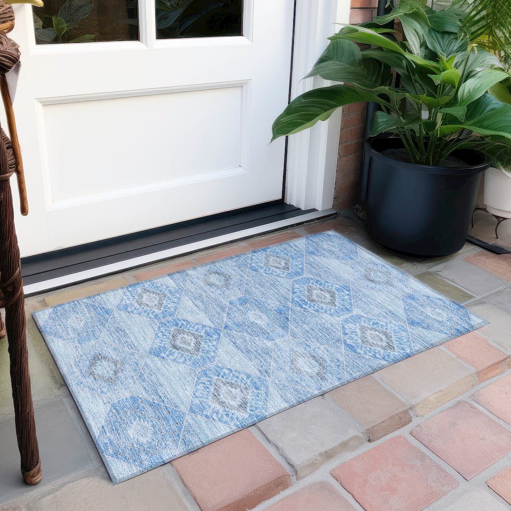 Machine Washable Indoor/Outdoor Chantille Blue 1'8" x 2'6" Rug. Picture 6