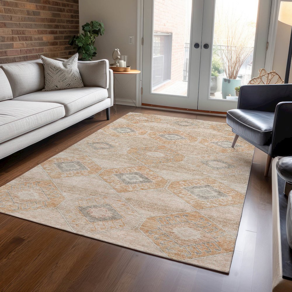 Machine Washable Indoor/Outdoor Chantille Copper 2'6" x 3'10" Rug. Picture 5