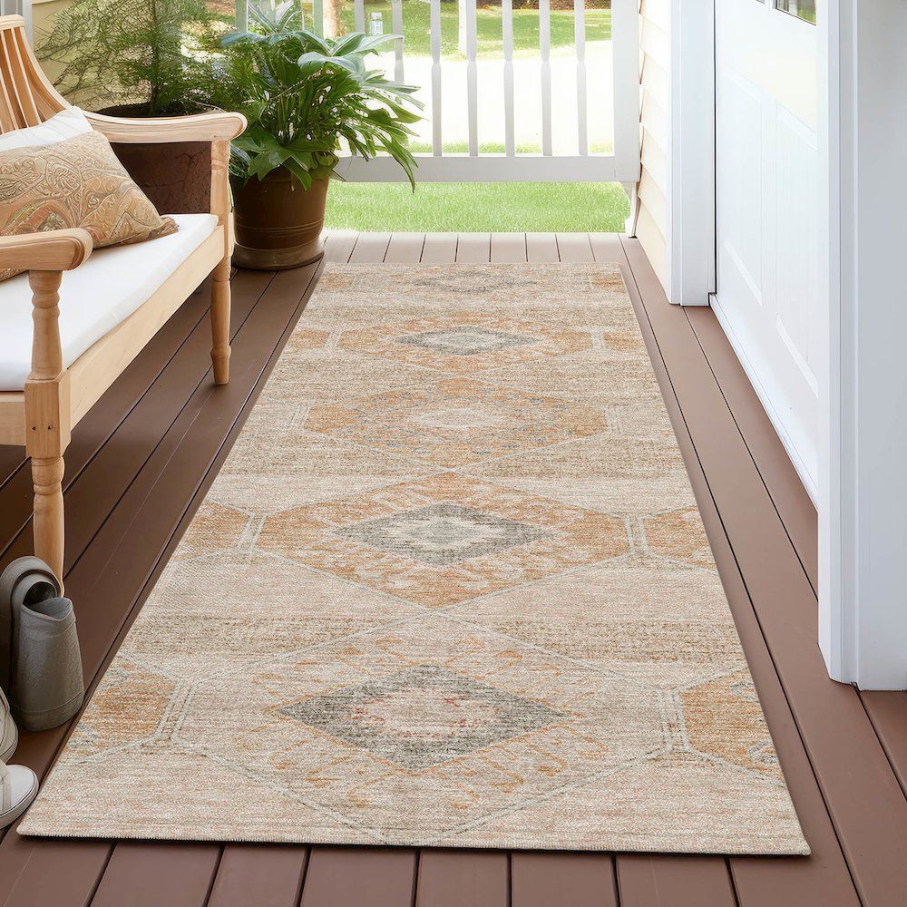 Machine Washable Indoor/Outdoor Chantille Copper 2'3" x 7'6" Runner Rug. Picture 6