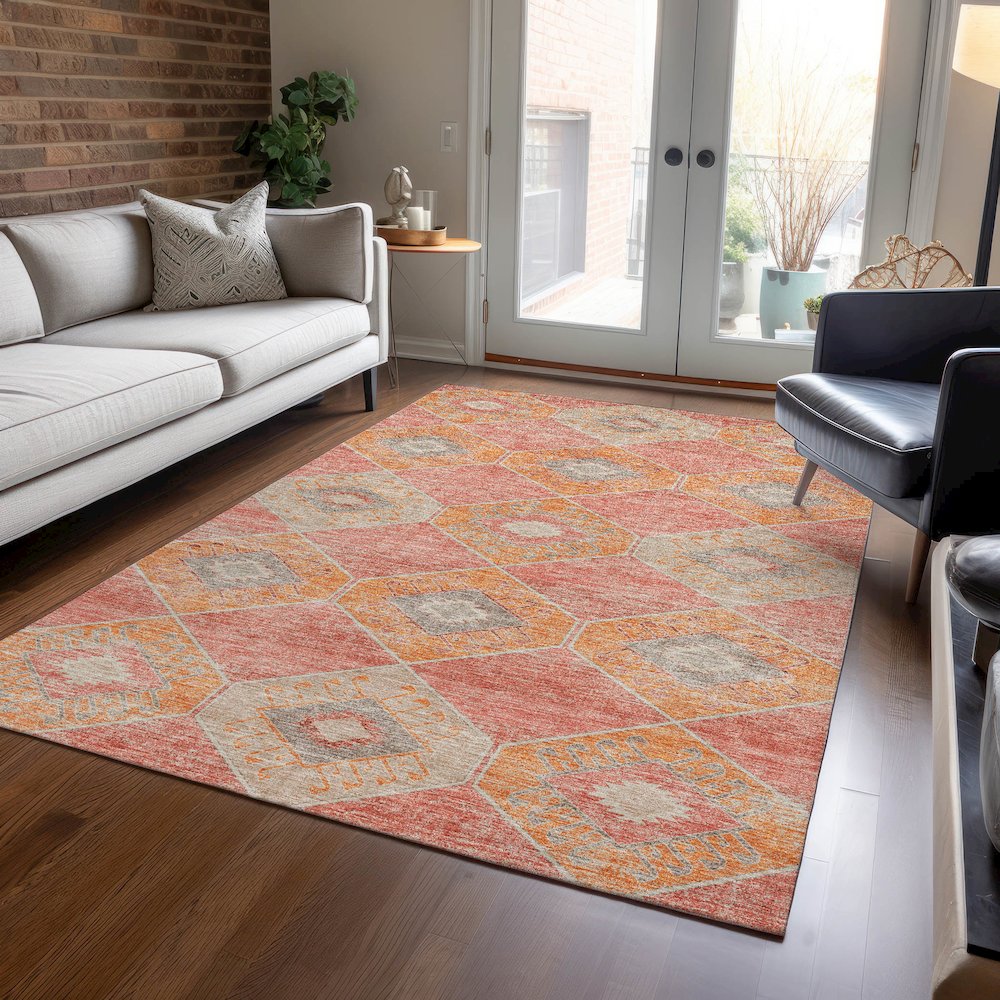 Machine Washable Indoor/Outdoor Chantille Coral 2'6" x 3'10" Rug. Picture 5