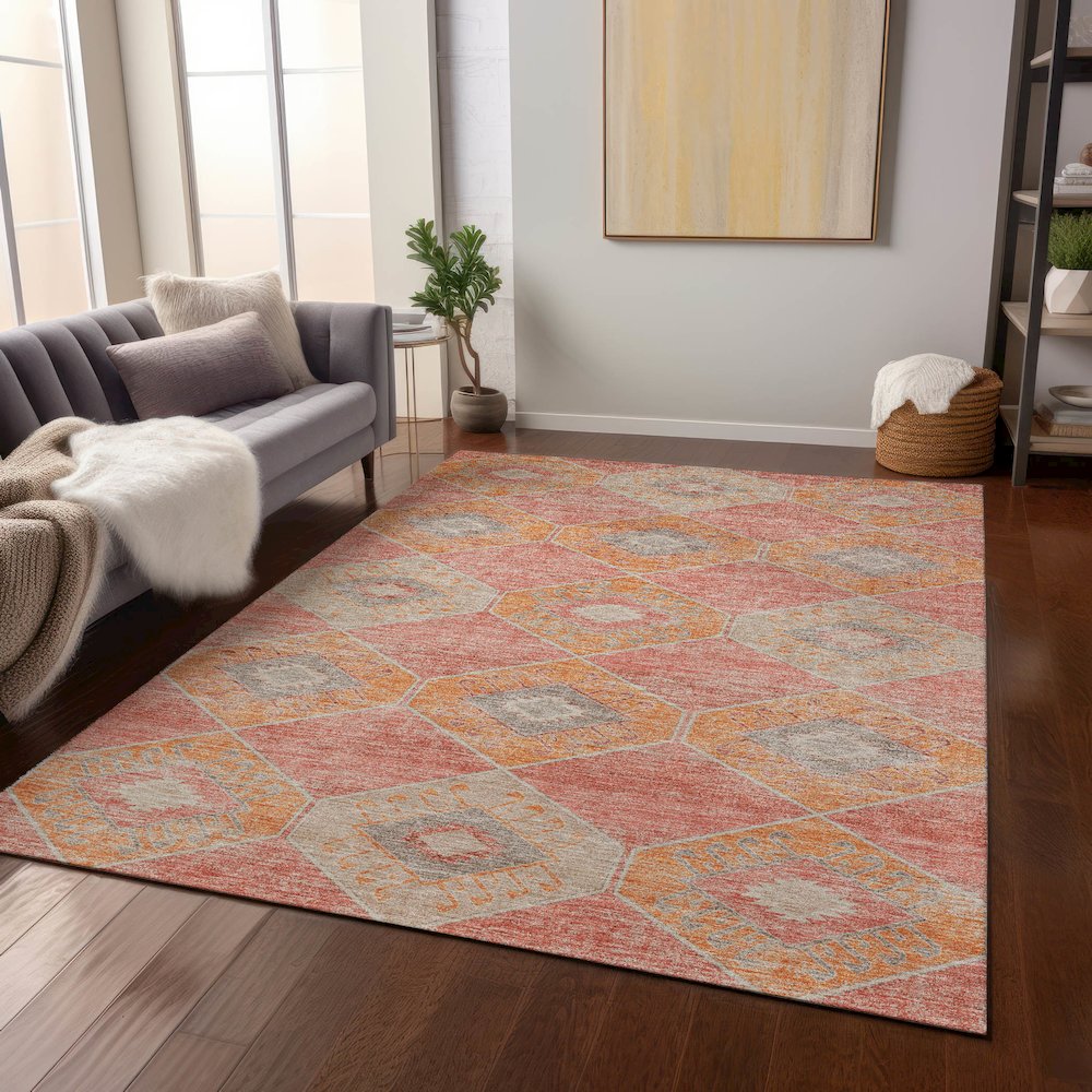 Machine Washable Indoor/Outdoor Chantille Coral 2'6" x 3'10" Rug. Picture 6