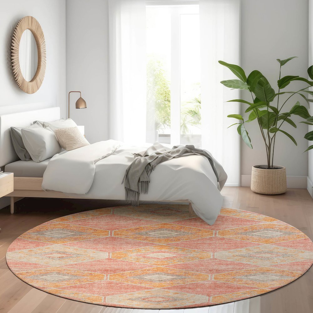 Machine Washable Indoor/Outdoor Chantille Coral 8' x 8' Round Rug. Picture 5