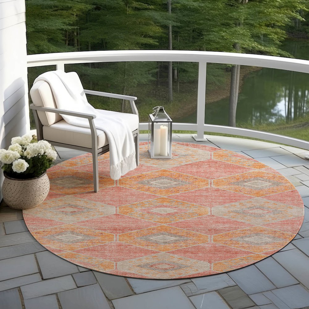 Machine Washable Indoor/Outdoor Chantille Coral 8' x 8' Round Rug. Picture 6