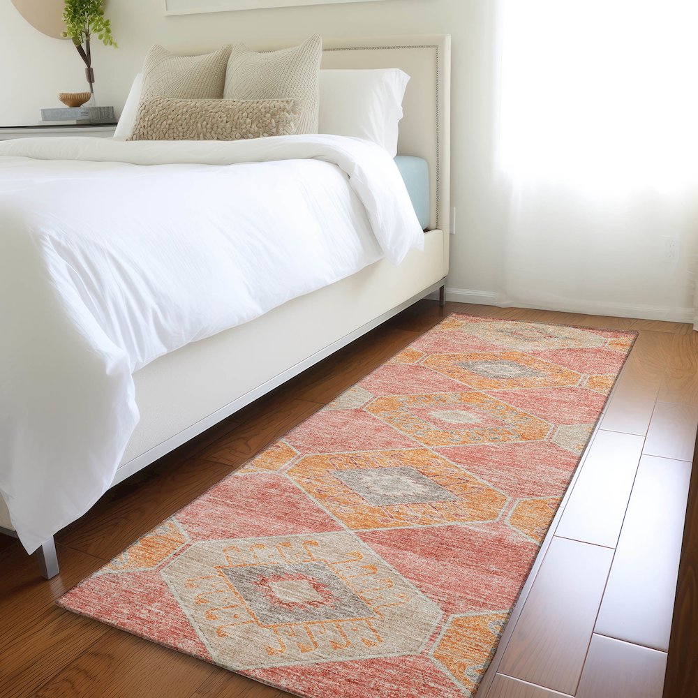 Machine Washable Indoor/Outdoor Chantille Coral 2'3" x 7'6" Runner Rug. Picture 5