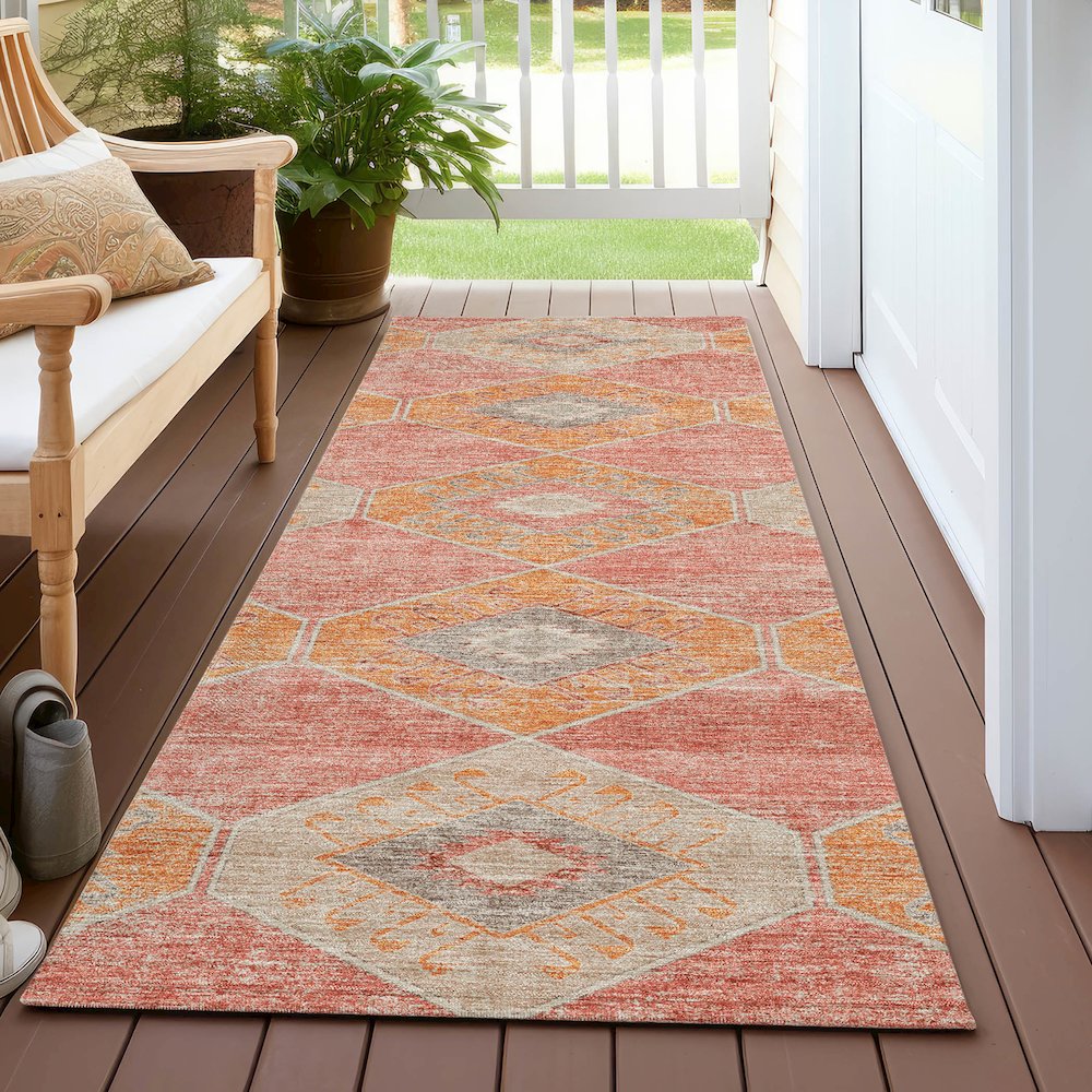 Machine Washable Indoor/Outdoor Chantille Coral 2'3" x 7'6" Runner Rug. Picture 6