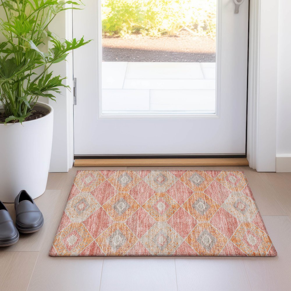 Machine Washable Indoor/Outdoor Chantille Coral 1'8" x 2'6" Rug. Picture 5