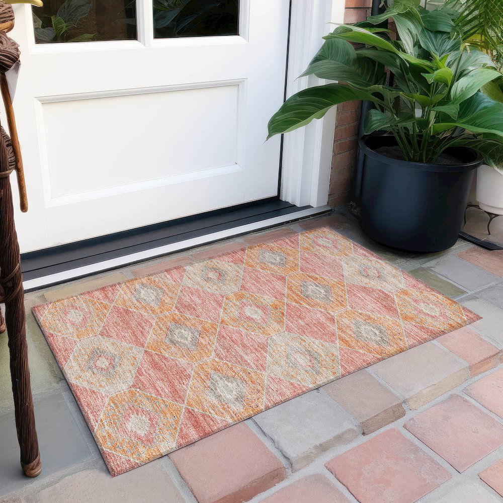 Machine Washable Indoor/Outdoor Chantille Coral 1'8" x 2'6" Rug. Picture 6