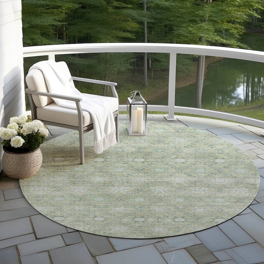 Machine Washable Indoor/Outdoor Chantille Aloe 8' x 8' Round Rug. Picture 6