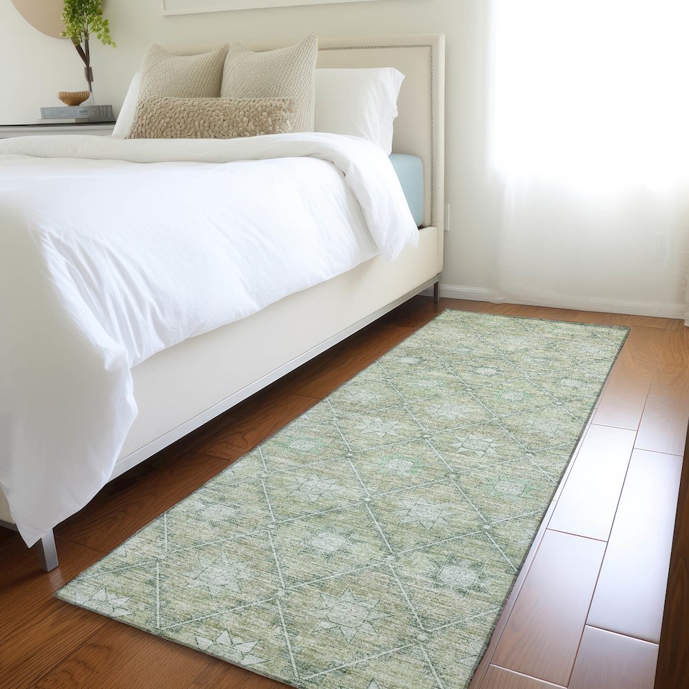 Machine Washable Indoor/Outdoor Chantille Aloe 2'3" x 7'6" Runner Rug. Picture 5