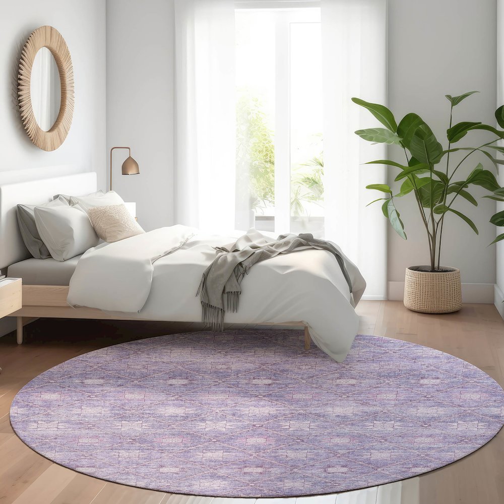 Machine Washable Indoor/Outdoor Chantille Purple 8' x 8' Round Rug. Picture 5