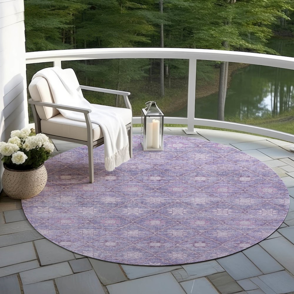 Machine Washable Indoor/Outdoor Chantille Purple 8' x 8' Round Rug. Picture 6
