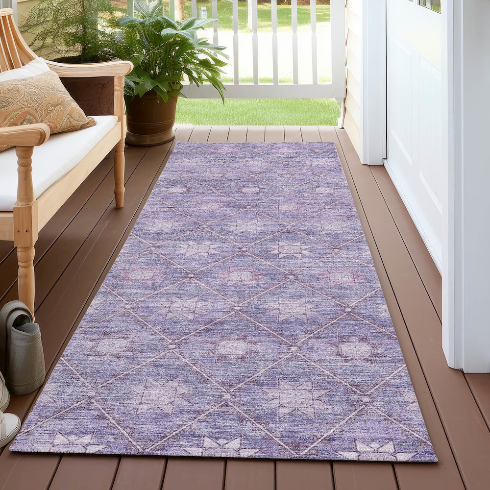 Machine Washable Indoor/Outdoor Chantille Purple 2'3" x 7'6" Runner Rug. Picture 6