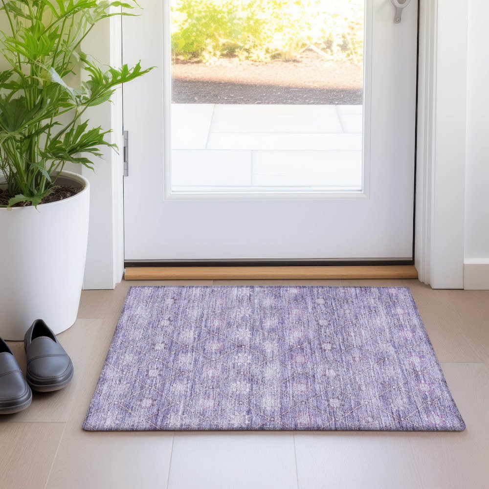 Machine Washable Indoor/Outdoor Chantille Purple 1'8" x 2'6" Rug. Picture 5