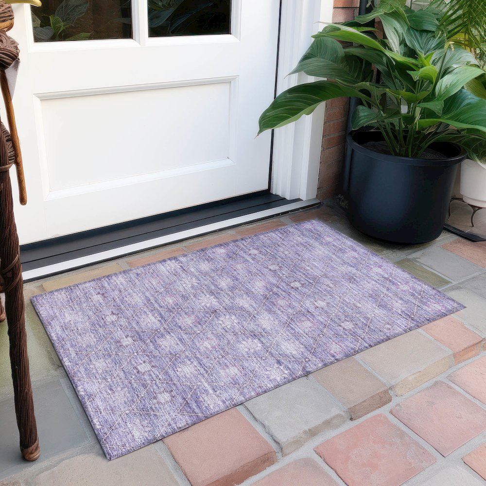Machine Washable Indoor/Outdoor Chantille Purple 1'8" x 2'6" Rug. Picture 6