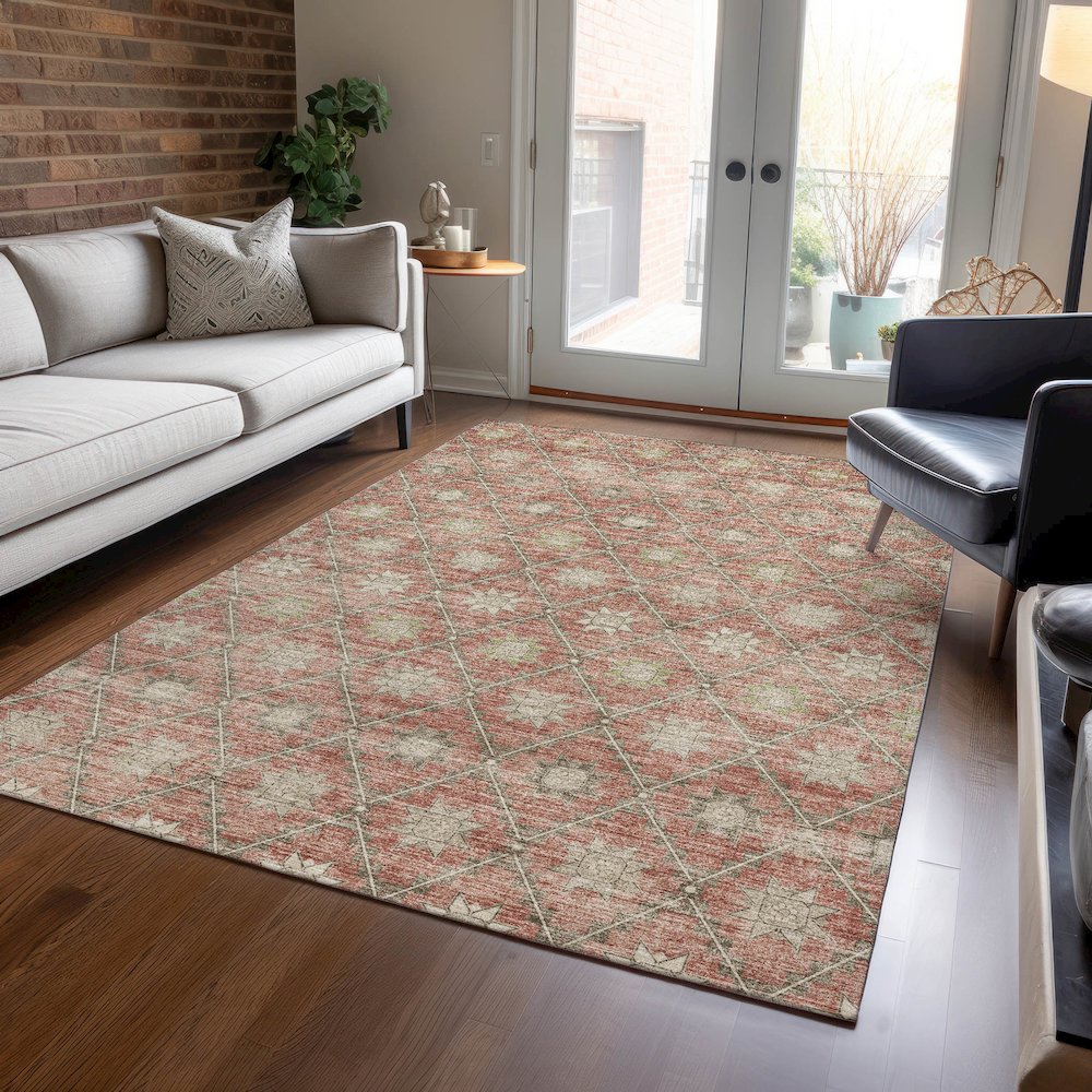 Machine Washable Indoor/Outdoor Chantille Terracotta 2'6" x 3'10" Rug. Picture 5