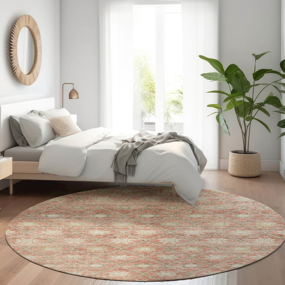 Machine Washable Indoor/Outdoor Chantille Terracotta 8' x 8' Round Rug. Picture 5