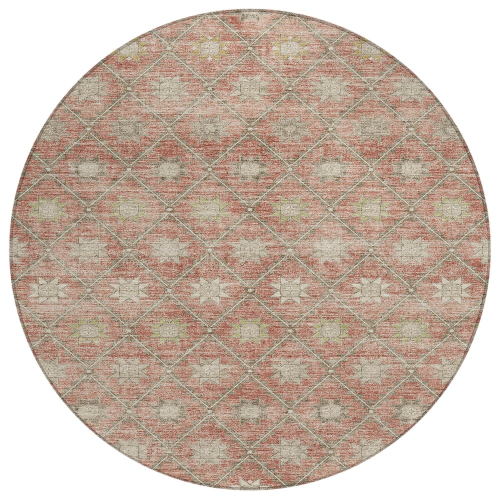 Machine Washable Indoor/Outdoor Chantille Terracotta 8' x 8' Round Rug. Picture 1