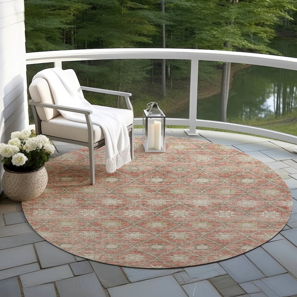 Machine Washable Indoor/Outdoor Chantille Terracotta 8' x 8' Round Rug. Picture 6
