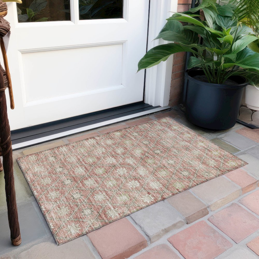 Machine Washable Indoor/Outdoor Chantille Terracotta 1'8" x 2'6" Rug. Picture 6