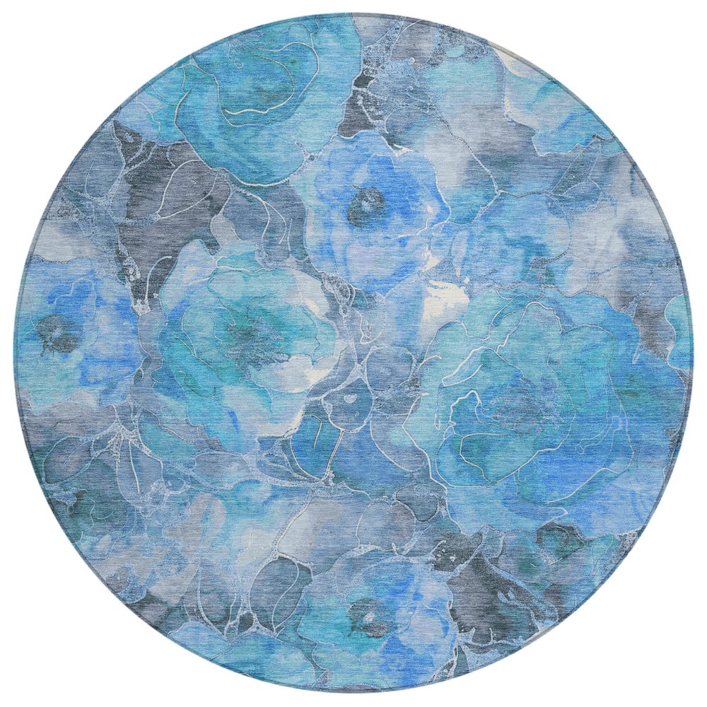 Machine Washable Indoor/Outdoor Chantille Blue 8' x 8' Round Rug. Picture 1