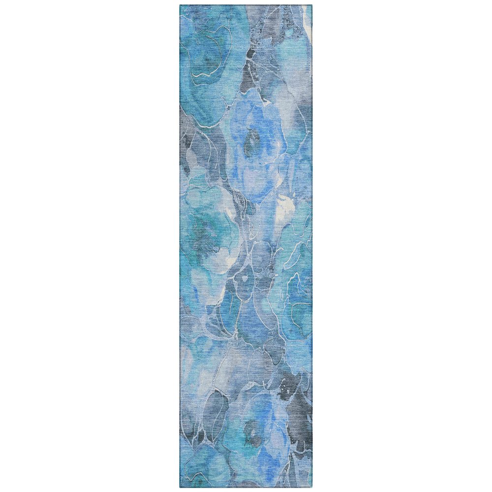 Machine Washable Indoor/Outdoor Chantille Blue 2'3" x 7'6" Runner Rug. Picture 1