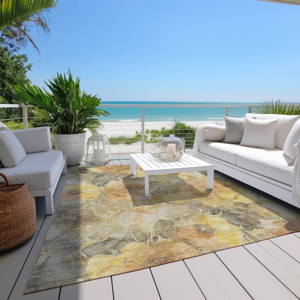 Machine Washable Indoor/Outdoor Chantille Gold 2'6" x 3'10" Rug. Picture 8
