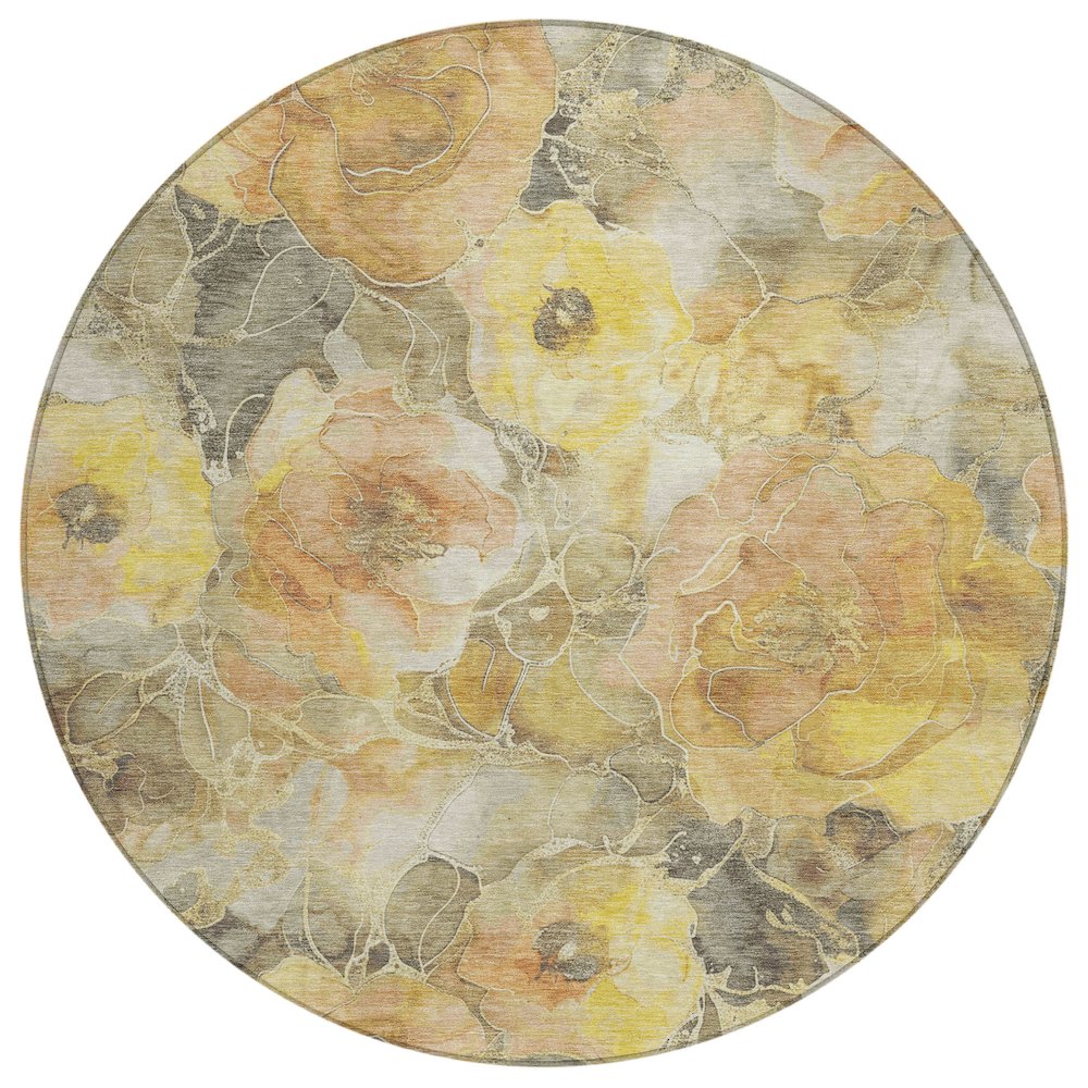 Machine Washable Indoor/Outdoor Chantille Gold 8' x 8' Round Rug. Picture 1