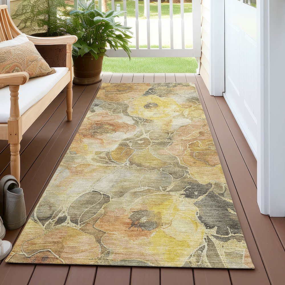 Machine Washable Indoor/Outdoor Chantille Gold 2'3" x 7'6" Runner Rug. Picture 6