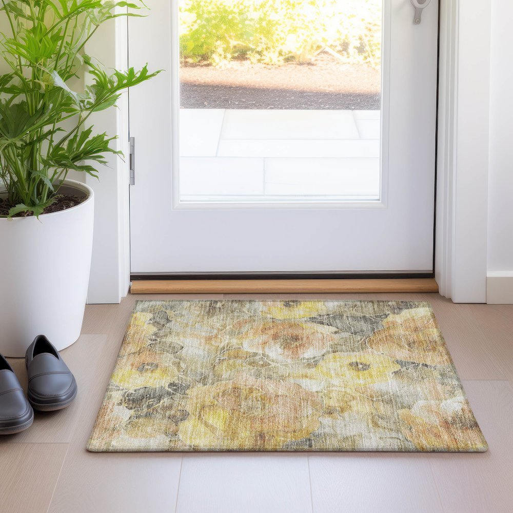 Machine Washable Indoor/Outdoor Chantille Gold 1'8" x 2'6" Rug. Picture 5