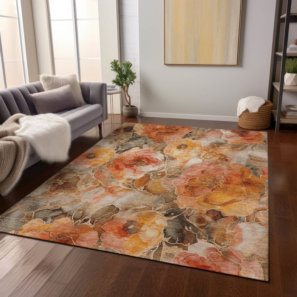 Machine Washable Indoor/Outdoor Chantille Orange 2'6" x 3'10" Rug. Picture 6