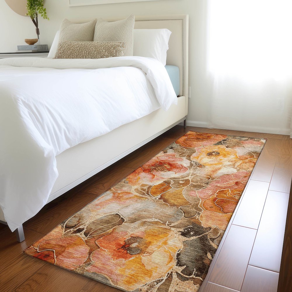 Machine Washable Indoor/Outdoor Chantille Orange 2'3" x 7'6" Runner Rug. Picture 5