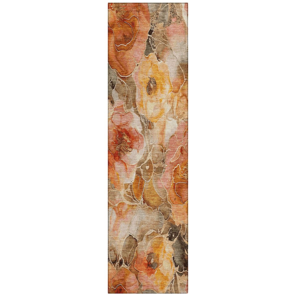 Machine Washable Indoor/Outdoor Chantille Orange 2'3" x 7'6" Runner Rug. Picture 1
