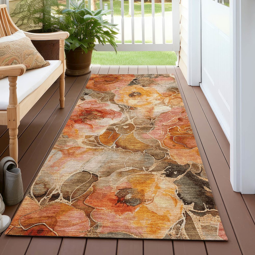 Machine Washable Indoor/Outdoor Chantille Orange 2'3" x 7'6" Runner Rug. Picture 6