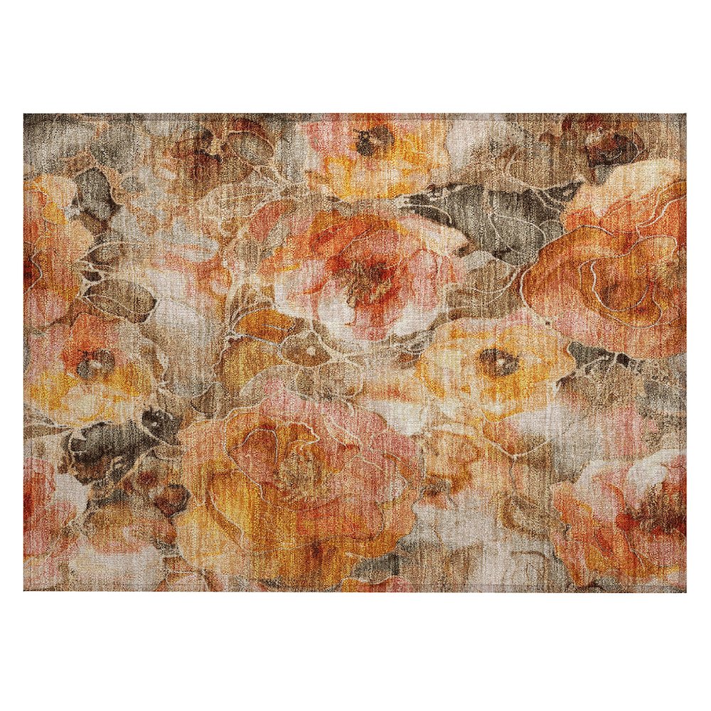Machine Washable Indoor/Outdoor Chantille Orange 1'8" x 2'6" Rug. Picture 1