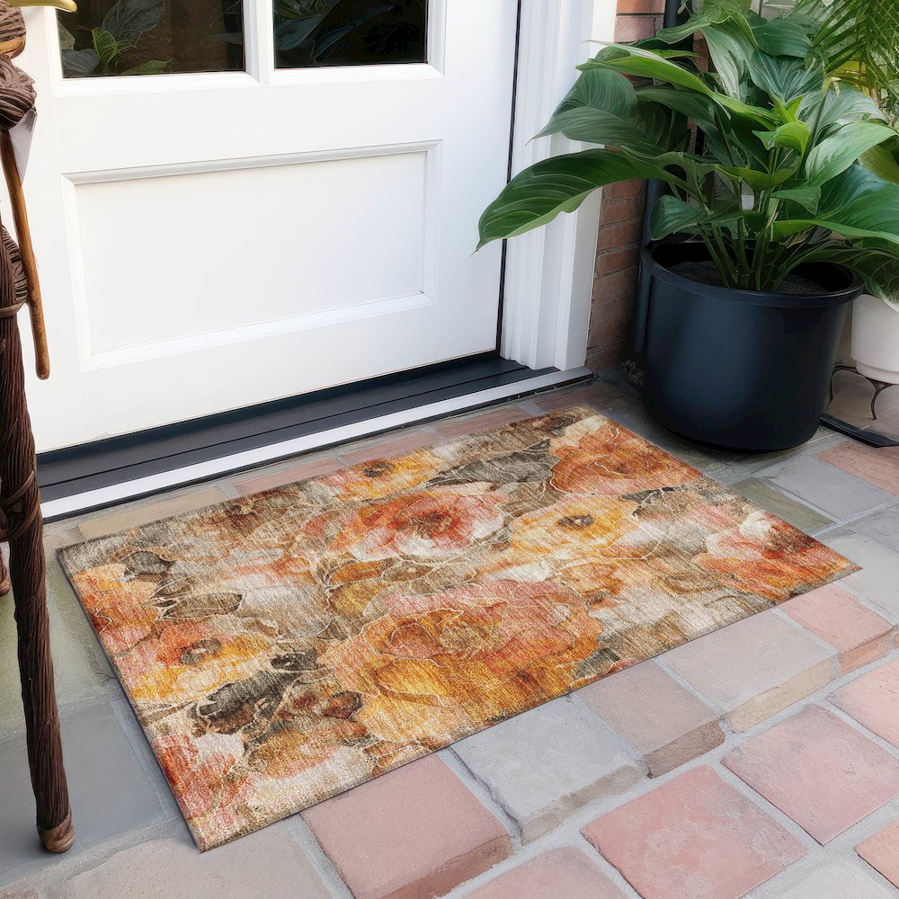 Machine Washable Indoor/Outdoor Chantille Orange 1'8" x 2'6" Rug. Picture 6
