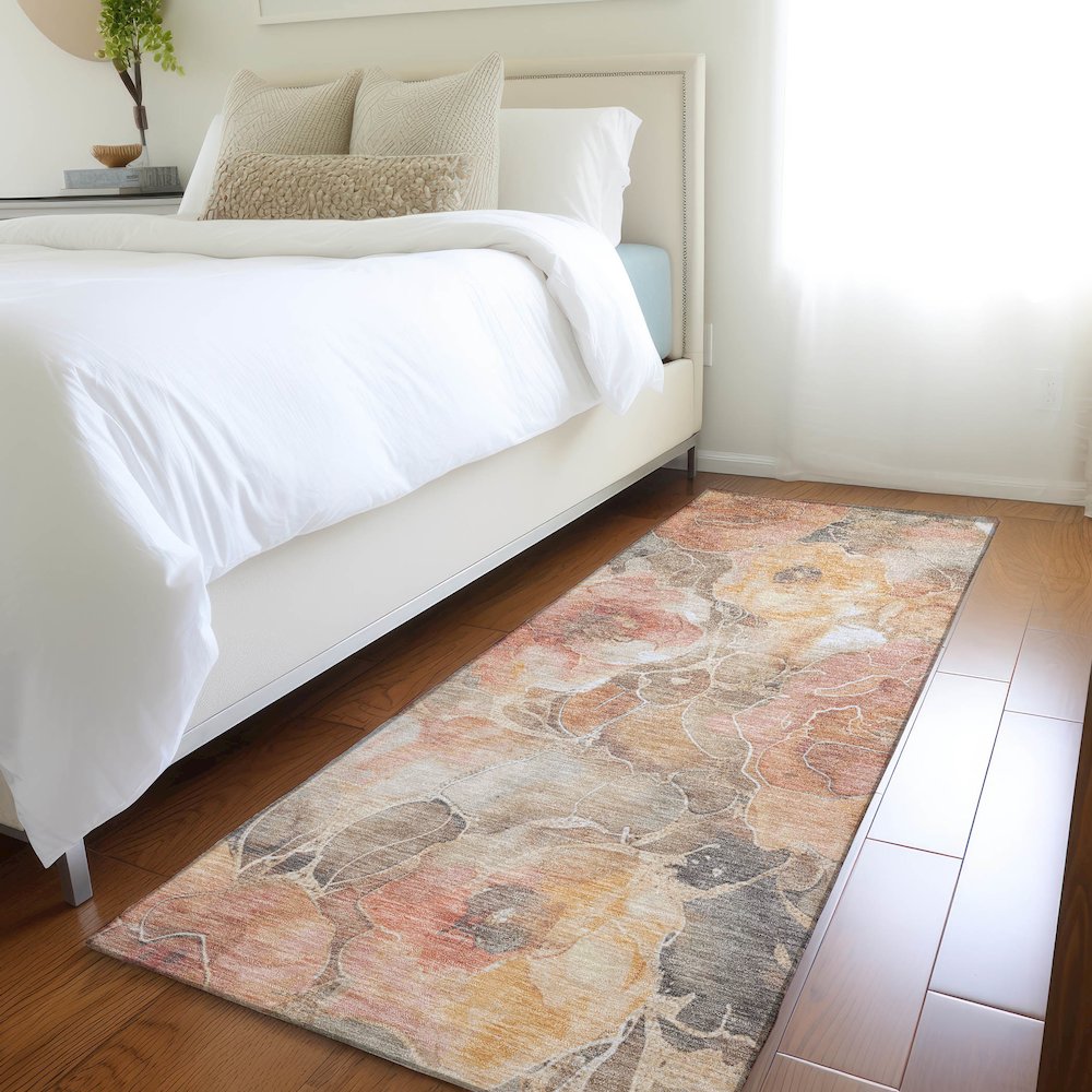 Machine Washable Indoor/Outdoor Chantille Peach 2'3" x 7'6" Runner Rug. Picture 5
