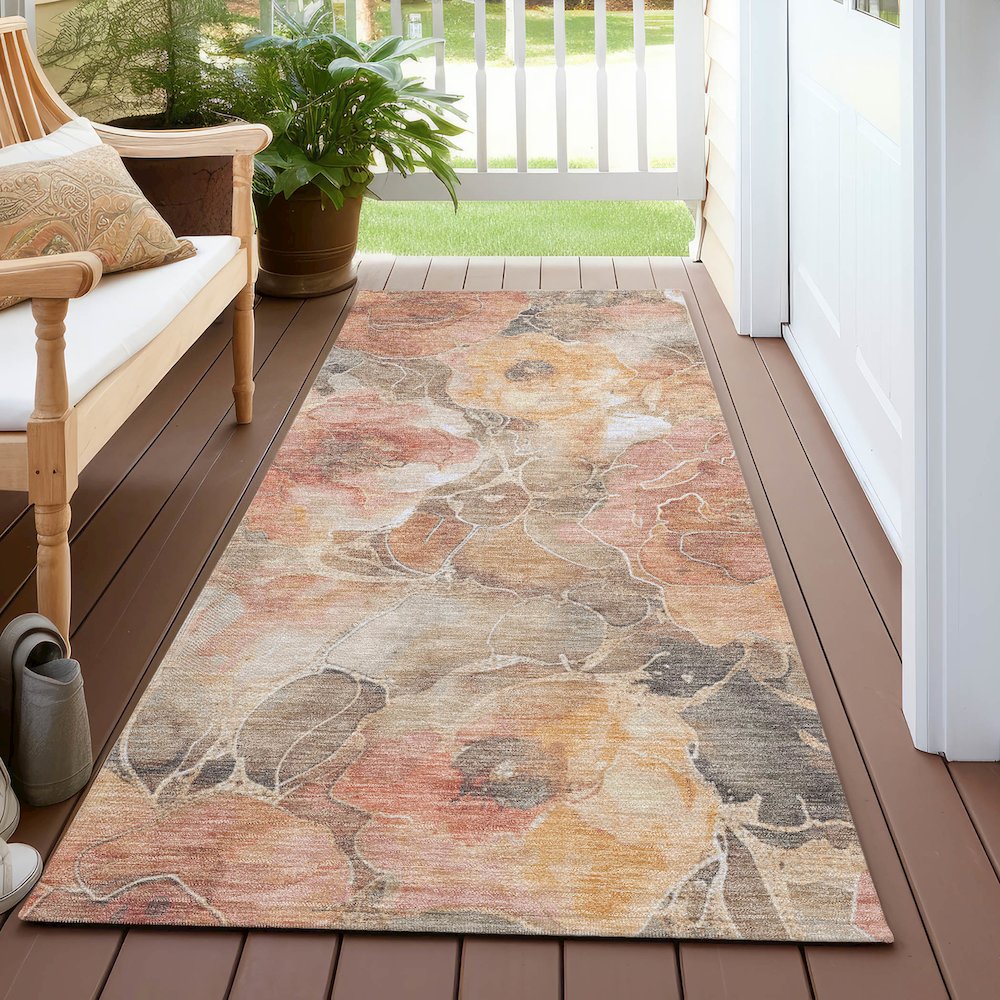Machine Washable Indoor/Outdoor Chantille Peach 2'3" x 7'6" Runner Rug. Picture 6