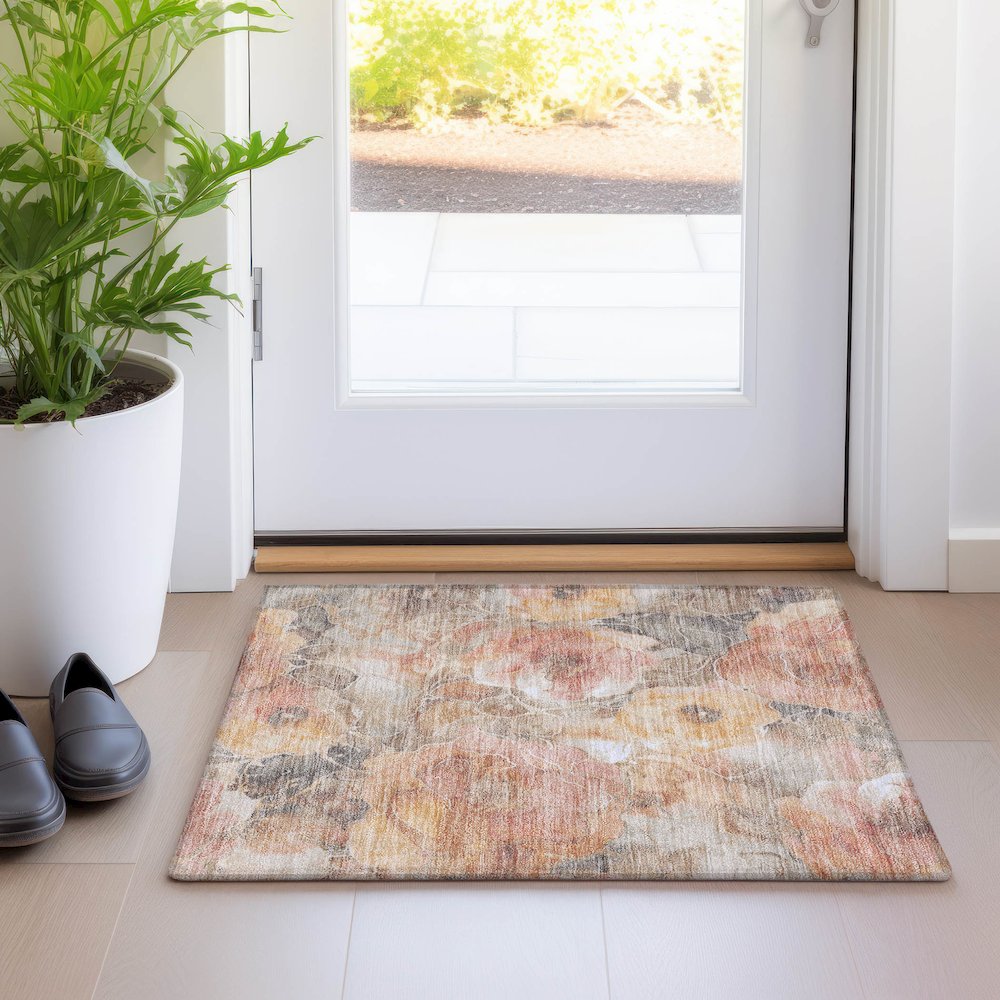 Machine Washable Indoor/Outdoor Chantille Peach 1'8" x 2'6" Rug. Picture 5