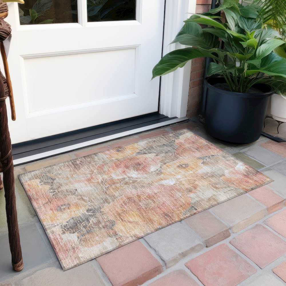 Machine Washable Indoor/Outdoor Chantille Peach 1'8" x 2'6" Rug. Picture 6