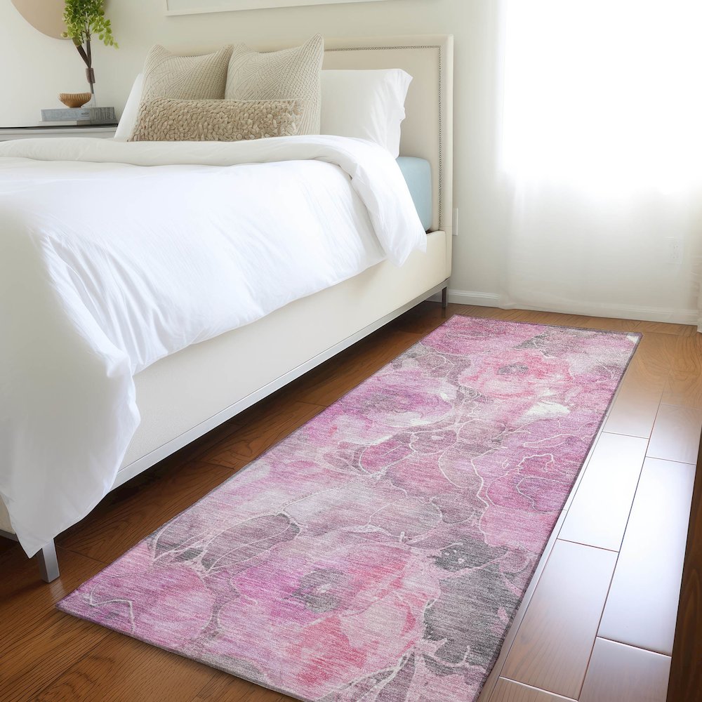 Machine Washable Indoor/Outdoor Chantille Pink 2'3" x 7'6" Runner Rug. Picture 5