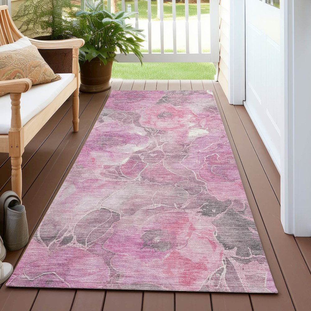 Machine Washable Indoor/Outdoor Chantille Pink 2'3" x 7'6" Runner Rug. Picture 6