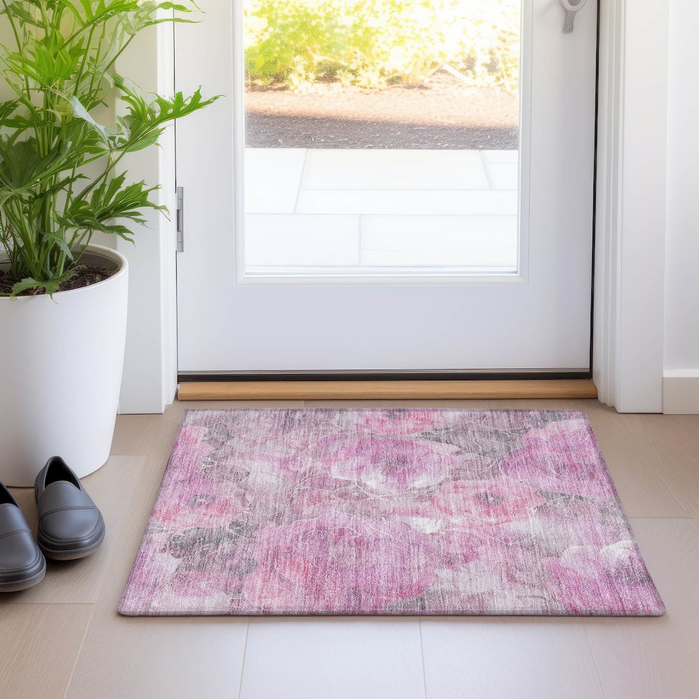 Machine Washable Indoor/Outdoor Chantille Pink 1'8" x 2'6" Rug. Picture 5