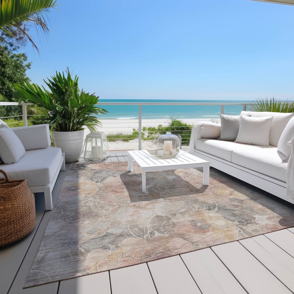 Machine Washable Indoor/Outdoor Chantille Taupe 2'6" x 3'10" Rug. Picture 8