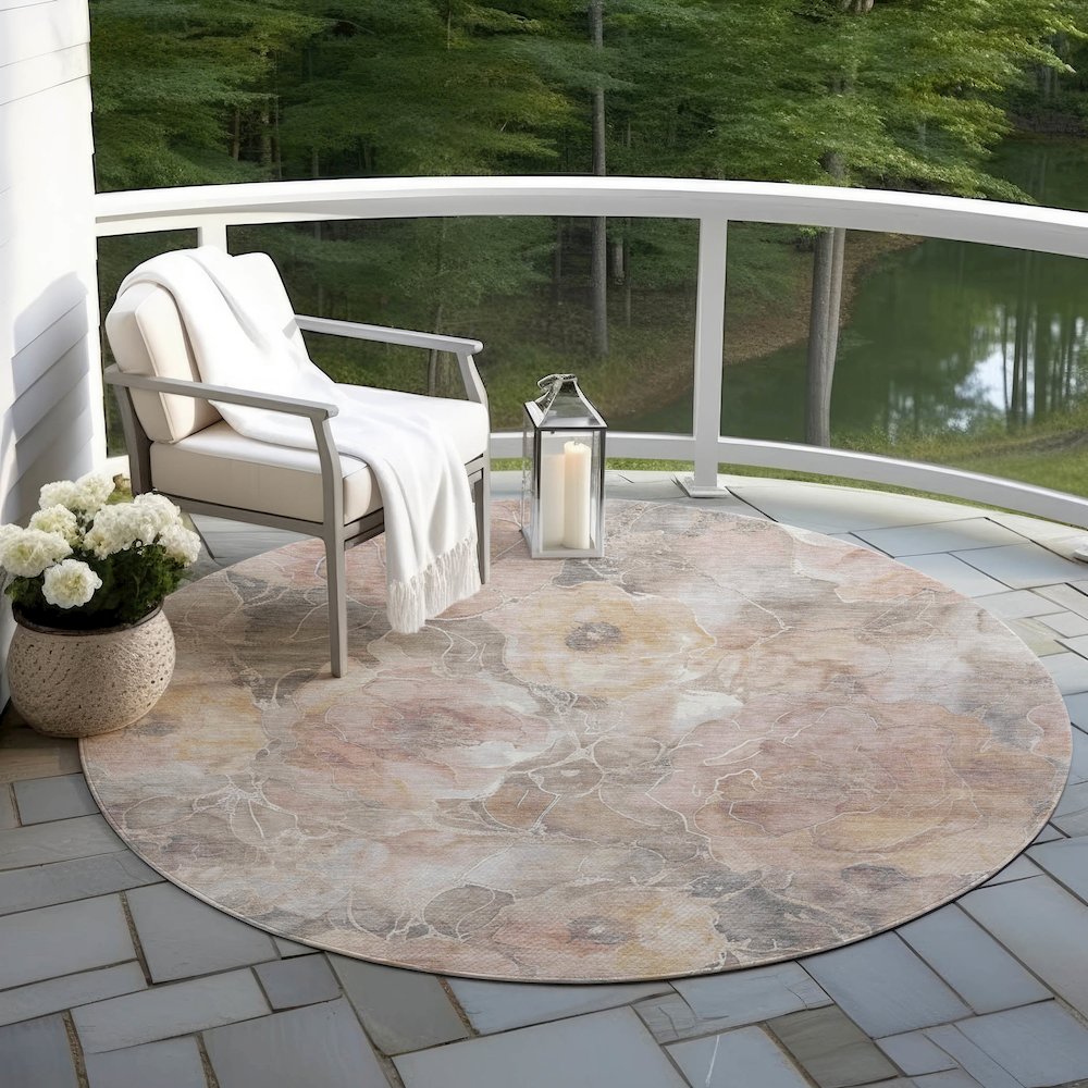 Machine Washable Indoor/Outdoor Chantille Taupe 8' x 8' Round Rug. Picture 6