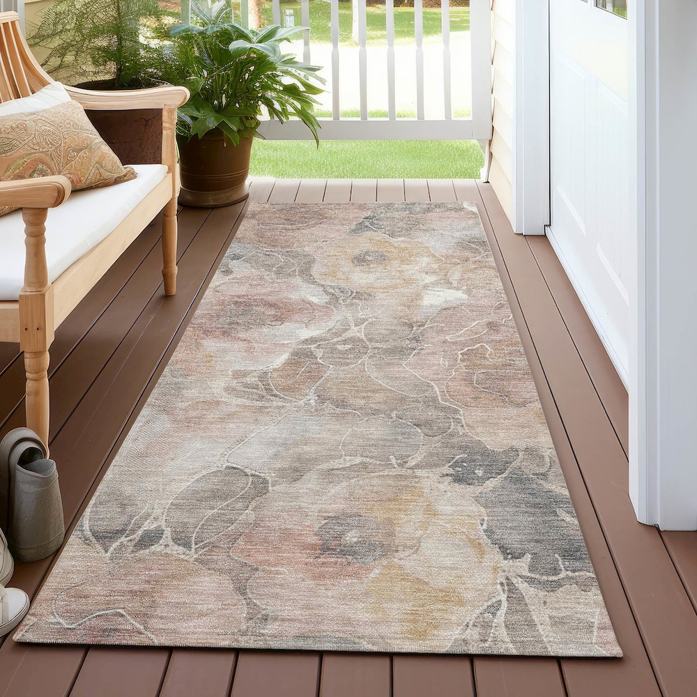 Machine Washable Indoor/Outdoor Chantille Taupe 2'3" x 7'6" Runner Rug. Picture 6