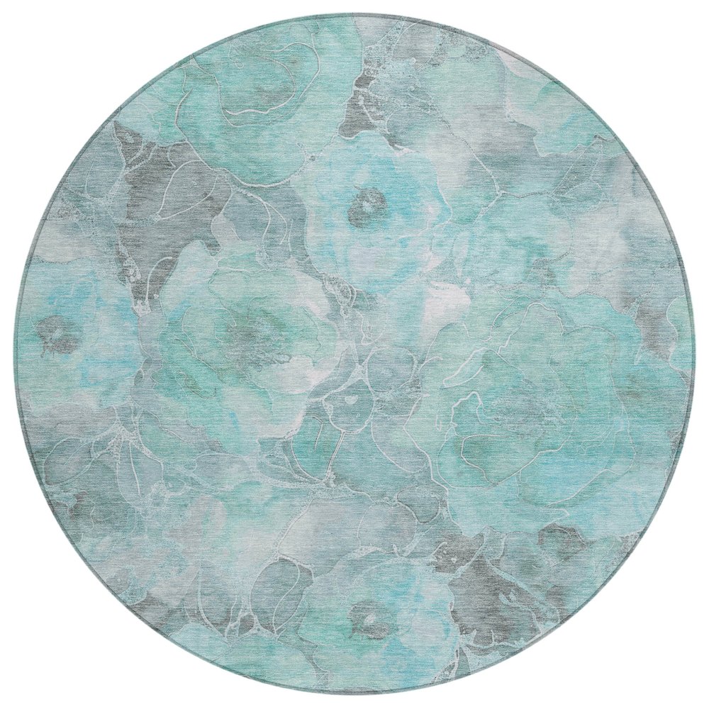 Machine Washable Indoor/Outdoor Chantille Teal 8' x 8' Round Rug. Picture 1