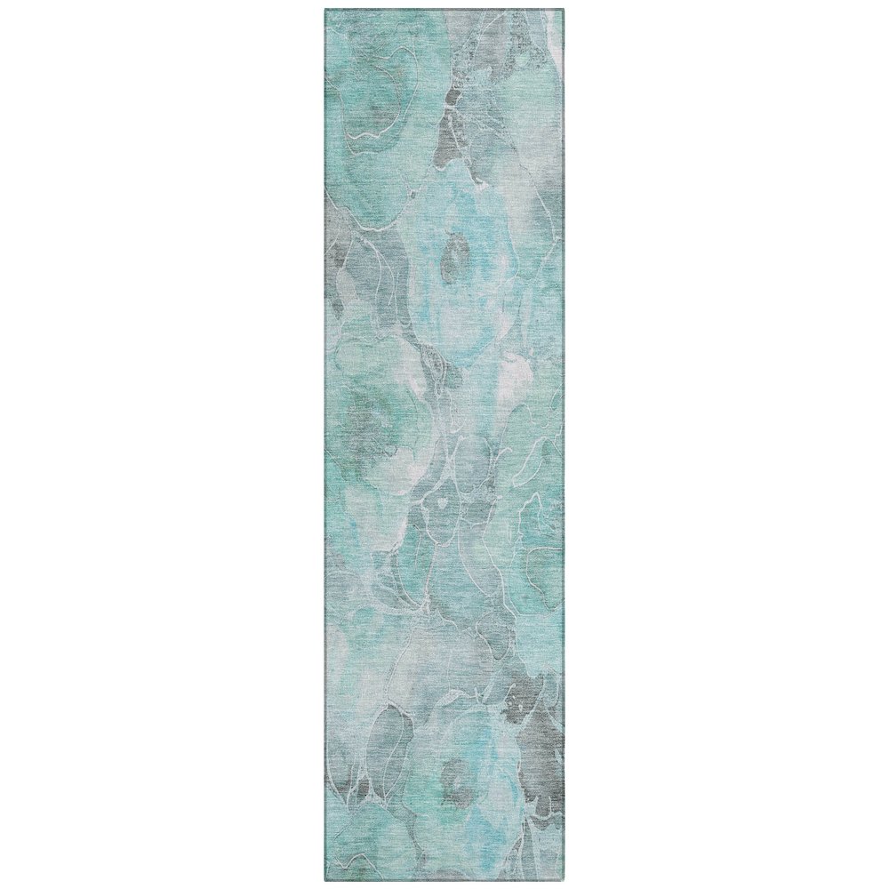 Machine Washable Indoor/Outdoor Chantille Teal 2'3" x 7'6" Runner Rug. Picture 1