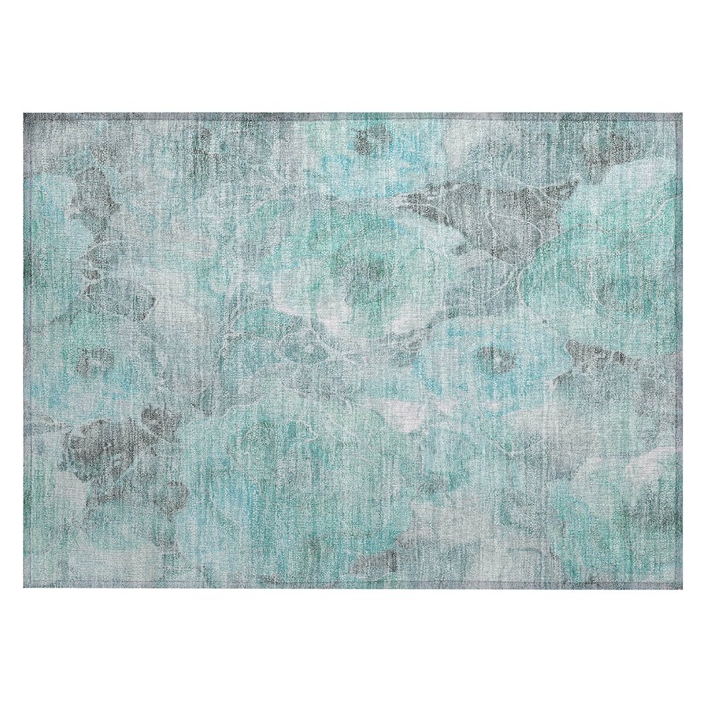 Machine Washable Indoor/Outdoor Chantille Teal 1'8" x 2'6" Rug. Picture 1